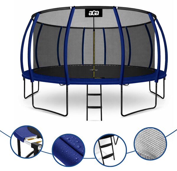 Aga Trampolína 500 cm Tmavě modrá + ochranná síť + žebřík
