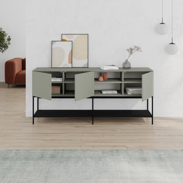 Komoda Houseland Amira 180 cm šedo-zelená