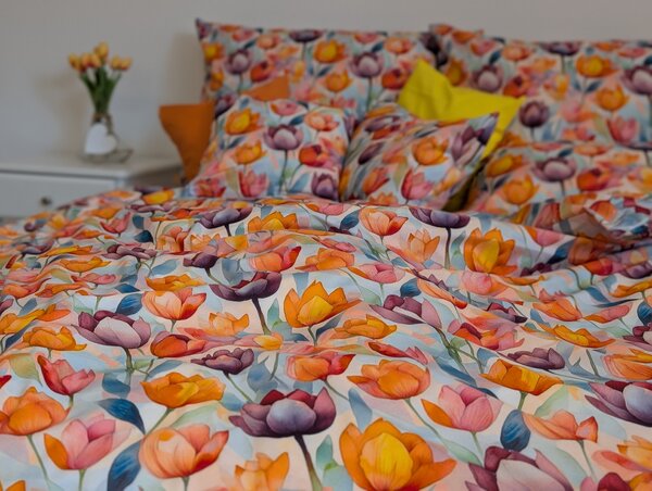 Nelly bavlněné povlečení design tulipány, rozměr 70x90 a 140x200cm
