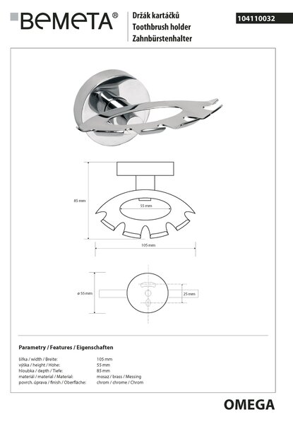 Bemeta Design OMEGA: Držák kartáčků - 104110032