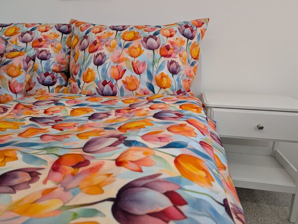 Nelly bavlněné povlečení design tulipány, rozměr 70x90 a 140x200cm