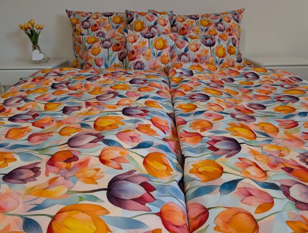 Nelly bavlněné povlečení design tulipány, rozměr 70x90 a 140x200cm