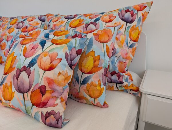 Nelly Bavlněný povlak na polštář - Tulipánová energie Rozměr: 30/30 CM ZIP