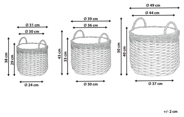 Sada 3 proutěných květináčů GEFIRA 31/39/49 cm Šedá Umělý ratan