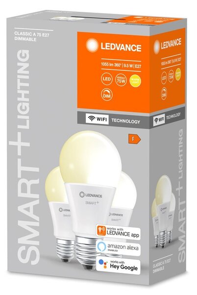 3ks chytrá stmívatelná WiFi LED žárovka E27 9.5W, 2.700K