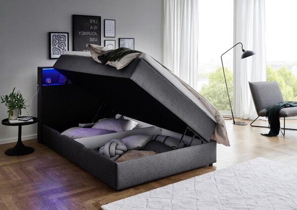 POSTEL BOXSPRING, 140/200 cm, antracitová Xora - Postele s úložným prostorem, Online Only