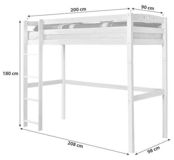 VYSOKÁ POSTEL, 90/200 cm, bílá MID.YOU - Vyvýšené postele, Online Only