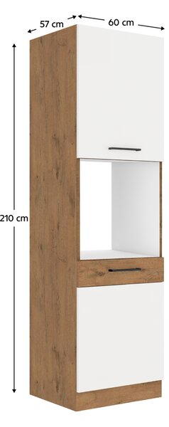 KONDELA Vysoká skříňka na vestavnou troubu, dub lancelot / bílá extra vysoký lesk HG, VEGA 60 DP-210 2F