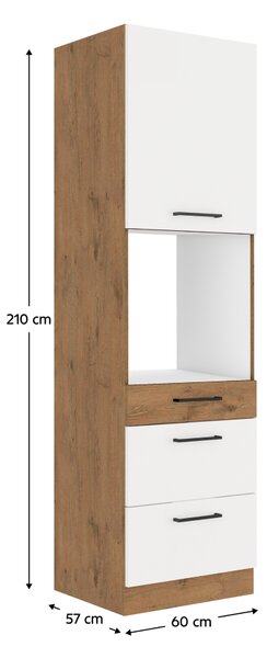 KONDELA Vysoká skříňka na vestavnou troubu, dub lancelot / bílá extra vysoký lesk HG, VEGA 60 DPS-210 3S 1F