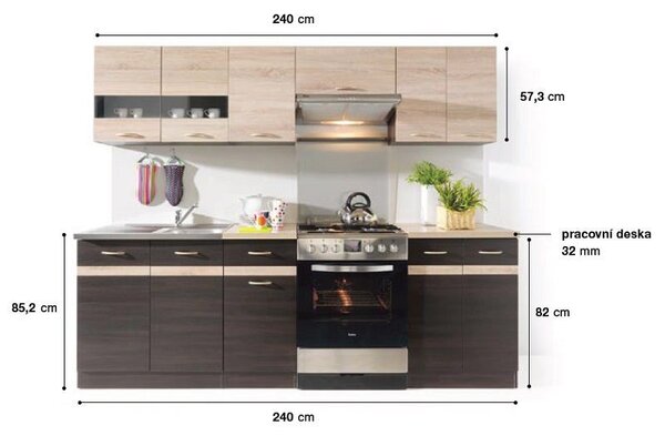 Kuchyně JAMISON 180/240 cm, korpus wenge/dvířka dub sonoma, wenge