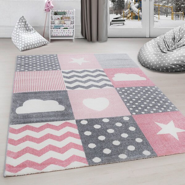 DĚTSKÝ KOBEREC, 80/150 cm šedá, bílá, pink Ben'n'jen - Online Only koberce & rohožky, Online Only