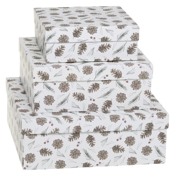 Dárková krabice Pine cones White – set 3 ks
