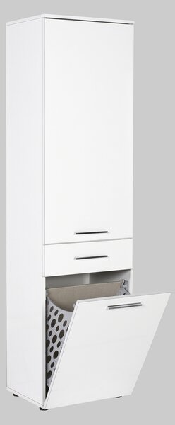 Skříňka TRISUL s košem na prádlo/potraviny, lesklý bílý lak
