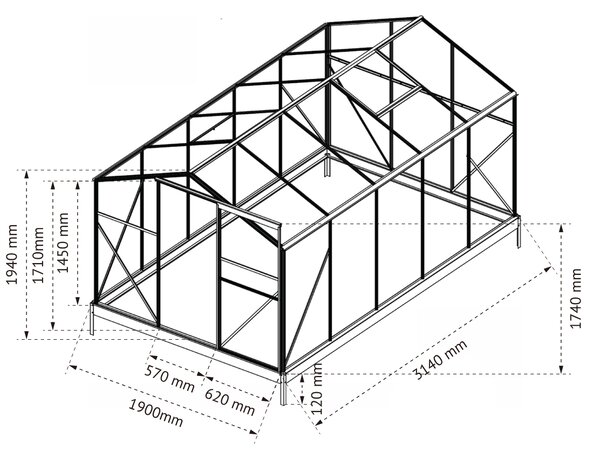 Skleník se základnou BestBerg BBGH-1006B / 5,95 m² / 313 × 190 × 194 cm / černá