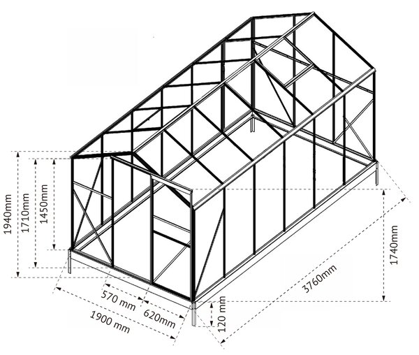 Skleník se základnou BestBerg BBGH-1206B / 7,05 m² / 371 × 190 × 194 cm / černá