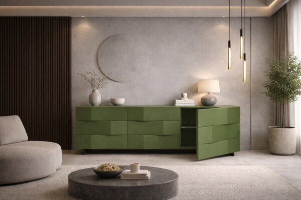 Olivově zelená komoda Marco Barotti Linea Diamond 180 x 45 cm