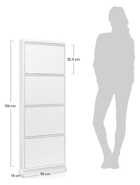 Bílý kovový výklopný botník 50x136x15 cm Ode – Kave Home