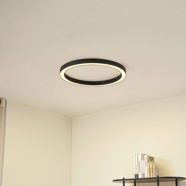 Lucande LED stropní svítidlo Neor, černé, Ø 60 cm, stmívatelné, stmívatelný, Černá, Chodba, kov, Moderní