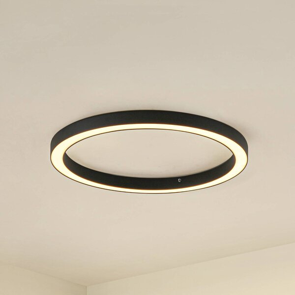Lucande LED stropní svítidlo Neor, černé, Ø 60 cm, stmívatelné, stmívatelný, Černá, Chodba, kov, Moderní