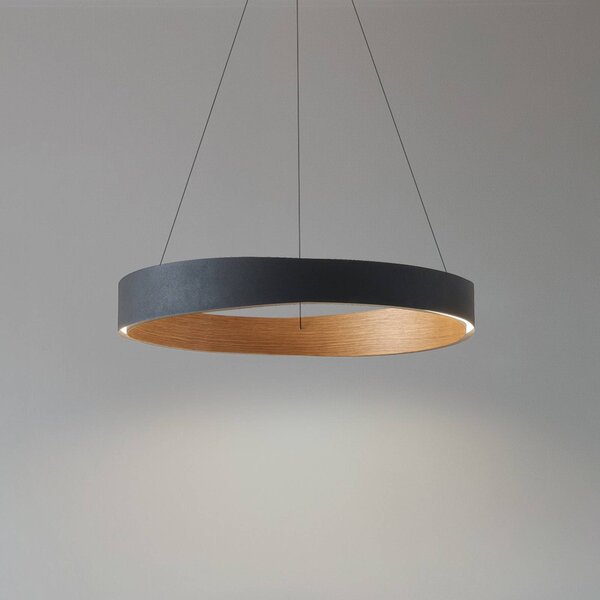 Lucande LED závěsné světlo Daelor, černé/dřevo, stmívatelné, stmívatelný, Černá, Obývací pokoj / jídelna, kov, Design