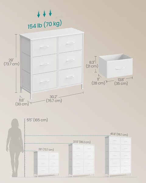 SONGMICS Komoda s látkovými zásuvkami Dopi 76,7 cm bílá