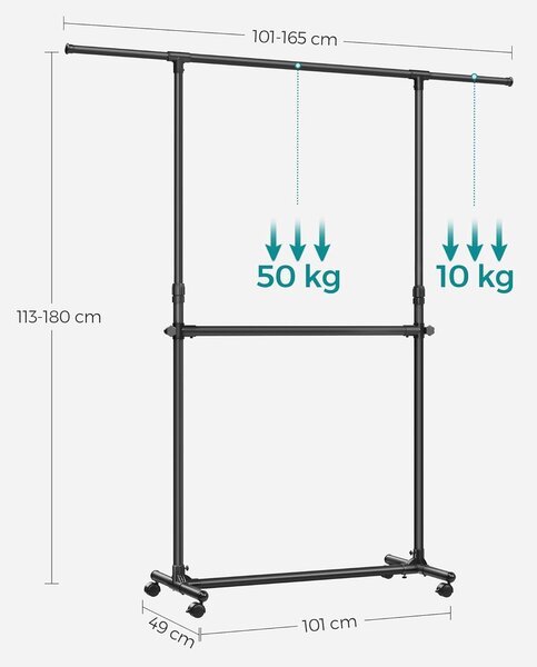 SONGMICS Pojízdný stojan na oblečení Slay 101/165 cm černý
