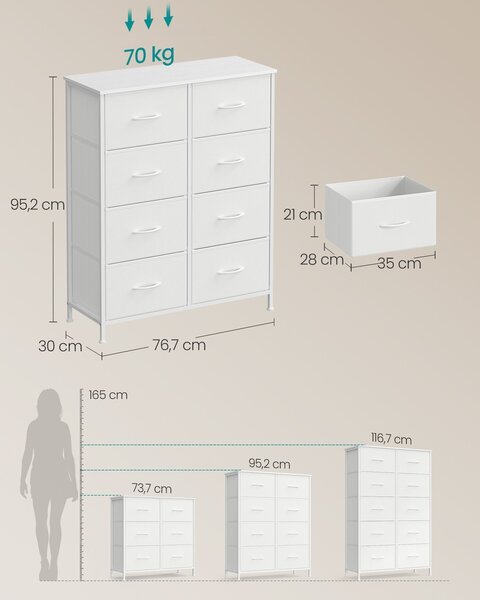 SONGMICS Komoda s látkovými zásuvkami Dopi 76,7 cm bílá II