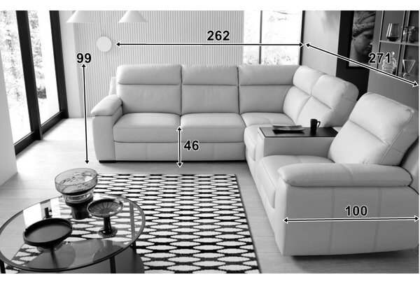 Kožená rohová rozkládací sedací souprava LOREEN s funkcí relax Levý roh