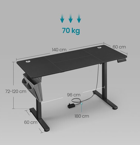 SONGMICS Elektricky nastavitelný psací stůl Vasagle Foral 140 cm černý