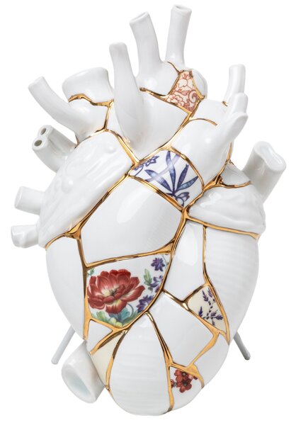 Seletti Bílá porcelánová váza Love in Bloom Kintsugi 25 cm