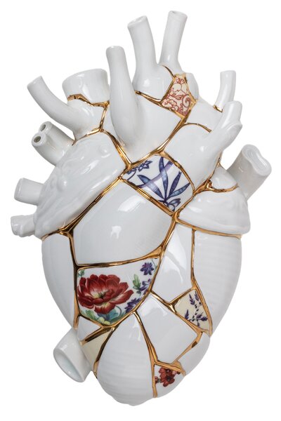 Seletti Bílá porcelánová váza Love in Bloom Kintsugi 25 cm