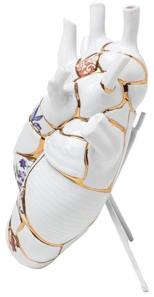 Seletti Bílá porcelánová váza Love in Bloom Kintsugi 25 cm