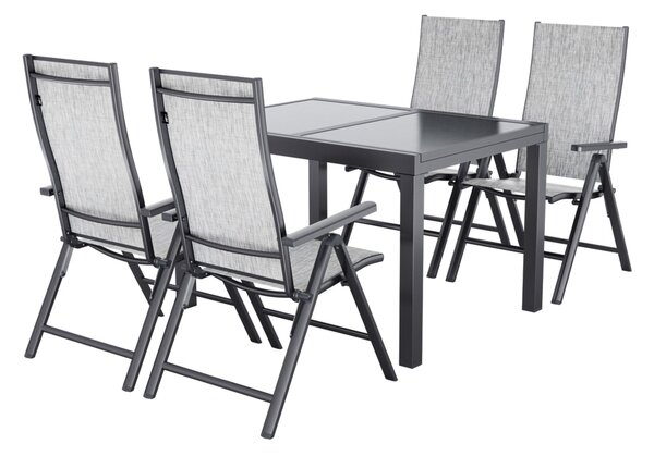 Livarno® Sada Houston, 5dílná s rozkládacím stolem a 4 polohovatelnými křesly, světle šedá (800012167)