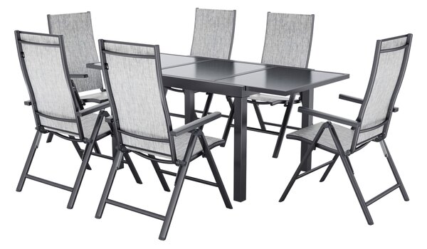 Livarno® Sada Houston, 7dílná s rozkládacím stolem a 6 polohovatelnými křesly, světle šedá (800012200)