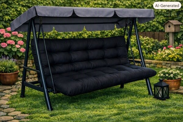 Polstr a opěrka na zahradní houpačku - 120 cm - černá - 120 cm