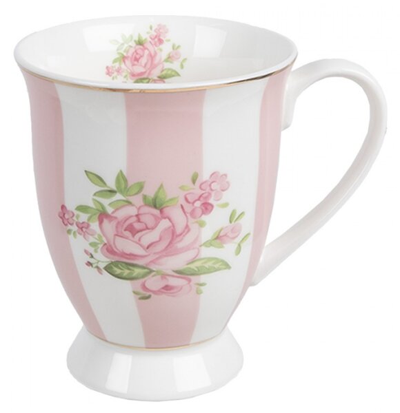 Porcelánový hrnek s růžovými pruhy se vzorem růžové růže Sweet Roses – 300 ml