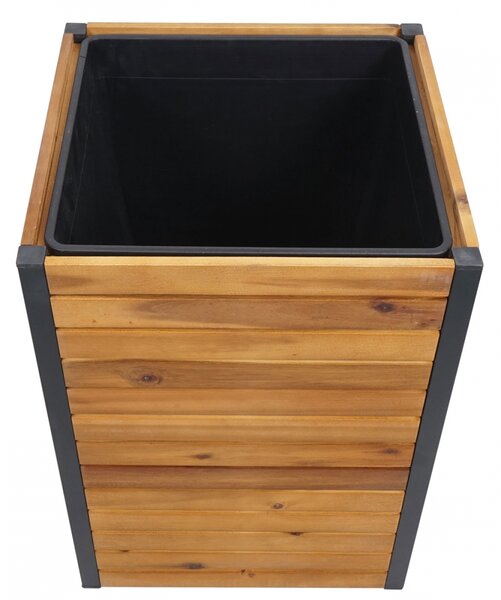 Květináč HWC-L23, 60x42x42cm, hliník, akáciové dřevo - hnědá