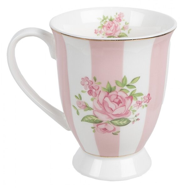 Porcelánový hrnek s růžovými pruhy se vzorem růžové růže Sweet Roses – 300 ml