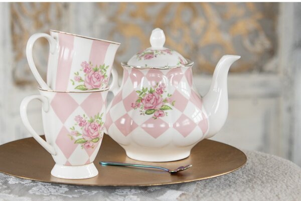 Porcelánový hrnek s růžovými pruhy se vzorem růžové růže Sweet Roses – 300 ml