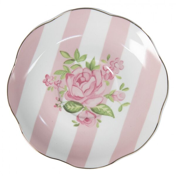 Růžový puntíkatý porcelánový šálek s podšálkem se vzorem růžiček Sweet Roses – 200 ml