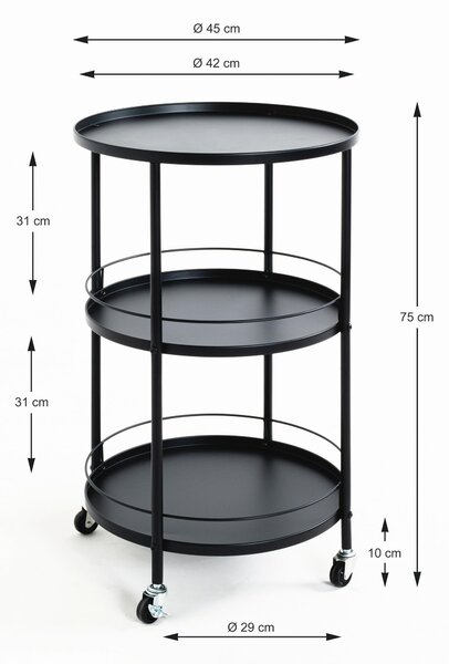 SERVÍROVACÍ VOZÍK, černá, 45/75 cm Lomoco - Barové vozíky, Online Only