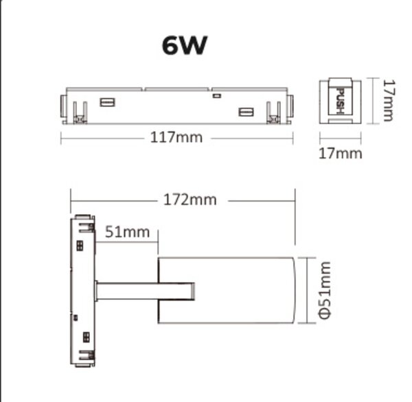 Magnetické track LED nastavitelné svítidlo CCT 6W, černá barva, Zigbee