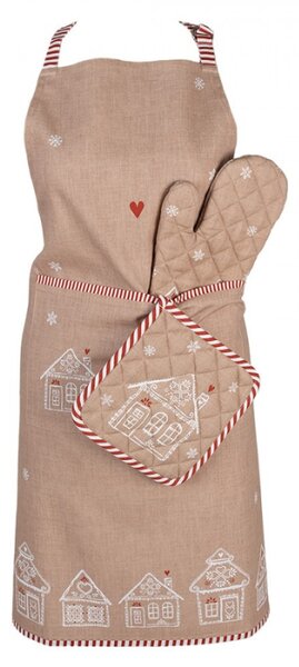 Bavlněná kuchyňská zástěra s motivem perníkových domečků Gingerbread Bliss – 70x85 cm