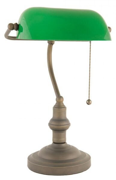 Bankéřská stolní lampa Philip zelená s hnědou kovovou nohou – 27x40 cm