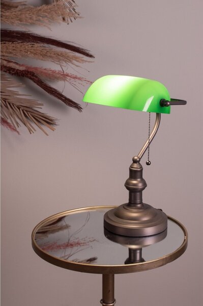Bankéřská stolní lampa Philip zelená s hnědou kovovou nohou – 27x40 cm