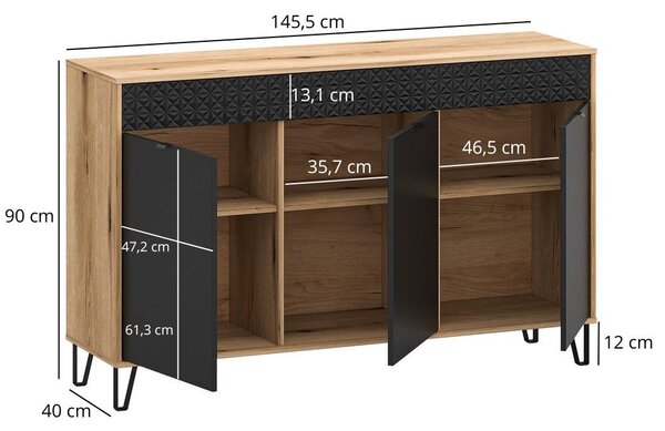 Skříňka Botones (dub evoke + černá). Akce -21%