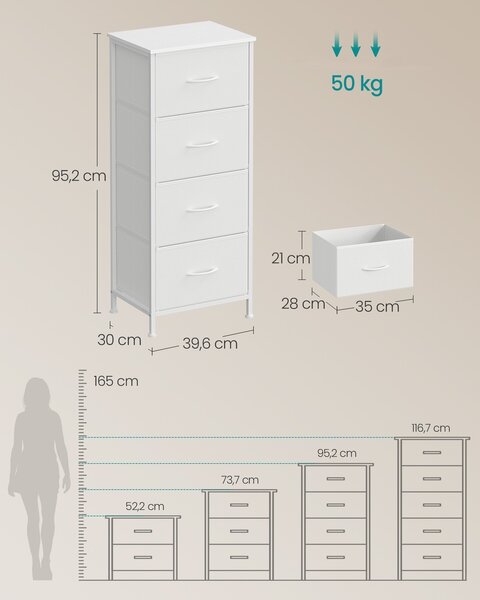 SONGMICS Komoda s látkovými zásuvkami Dopi 39,6 cm bílá