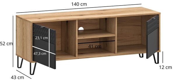 TV skříňka Botones (dub evoke + černá). Akce -23%