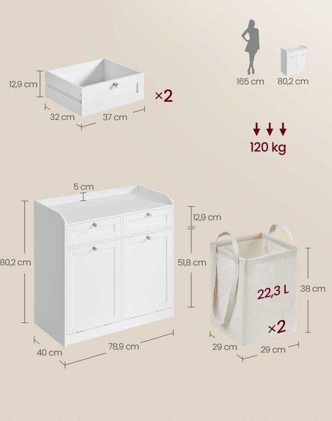 SONGMICS Koupelnová skříňka s košem na prádlo Vasagle Clark 80 cm bílá