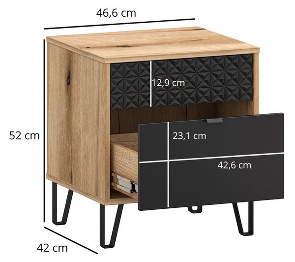 Noční stolek Botones (dub evoke + černá). Akce -24%
